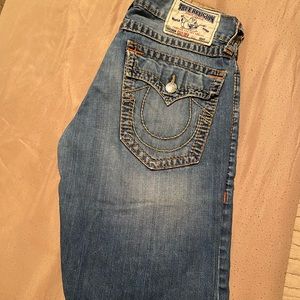 Mens True Religion Cutoff Distressed with Rips Jean Shorts